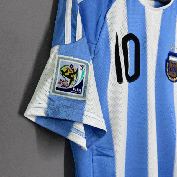 2010 Argentina home retro jersey No. 10 Messi classic short-sleeved football uniform custom printed number fan version - Image 2